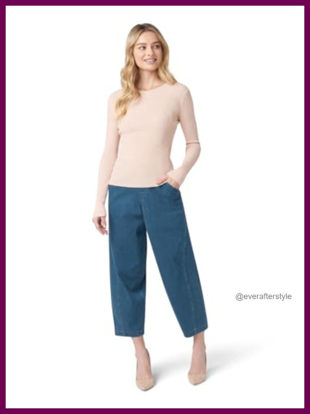 Womens Barrel Leg Jeans Skimmer Pull On Mid Rise Ankle Cropped Denim - Picture 5 of 5
